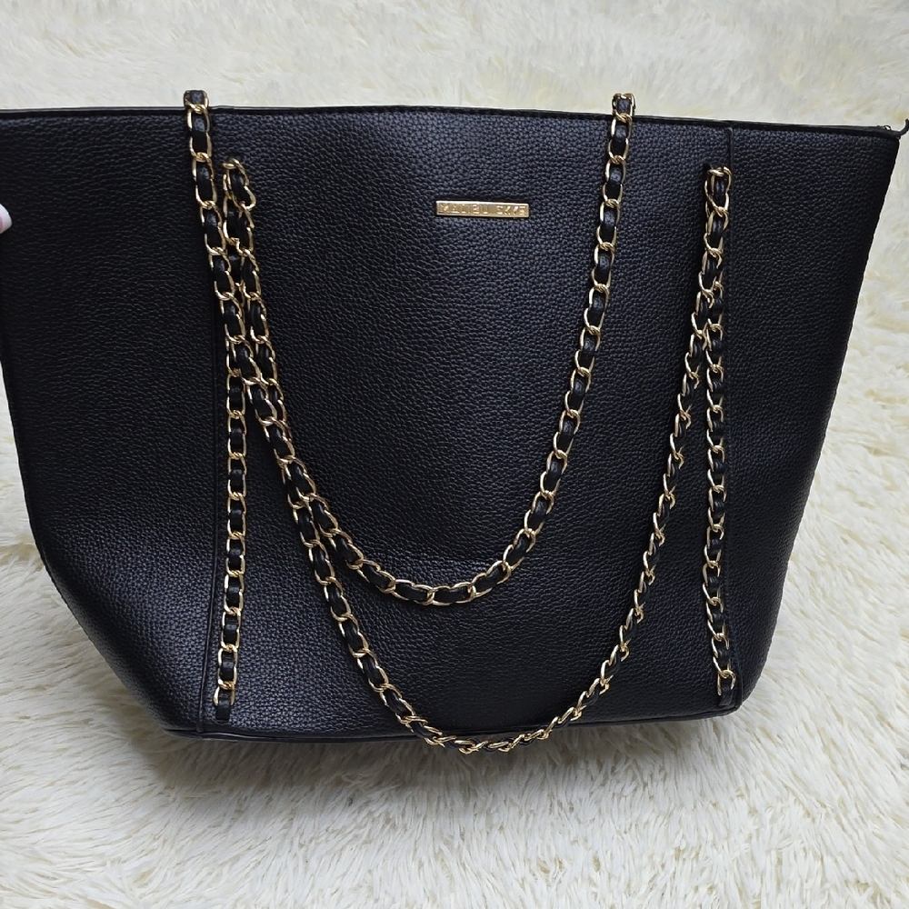 Chic Black Tote with Gold Chain Accents